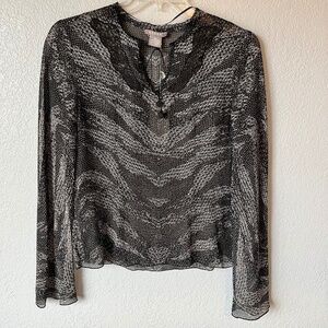 NWT - Kenar abstract print 100% silk sheer and lace top